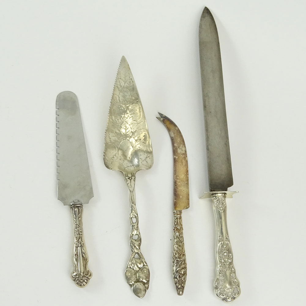 Lot of 4 Sterling and Sterling and Stainless Knives. Various makers, patterns. 