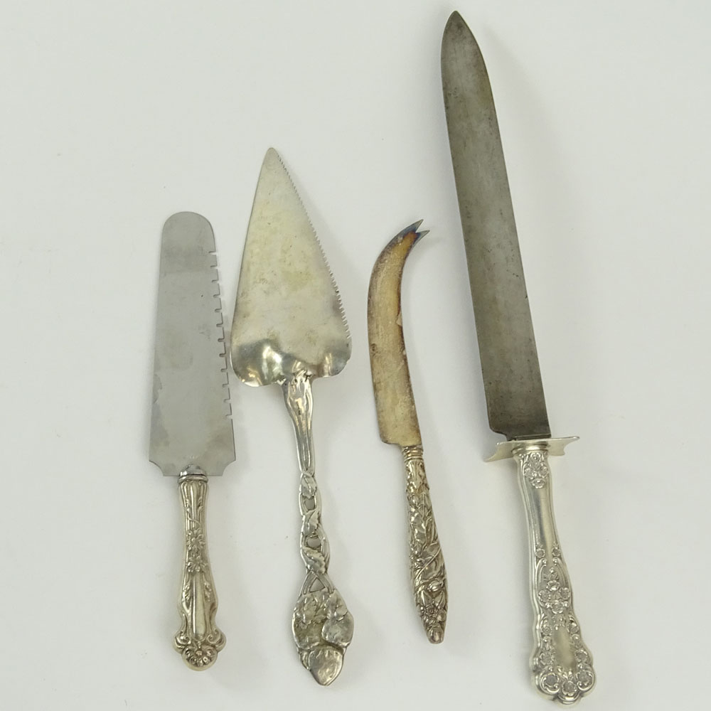 Lot of 4 Sterling and Sterling and Stainless Knives. Various makers, patterns. 