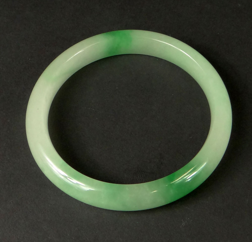 Chinese Pale Celadon to Green Jade Bangle. Unsigned.