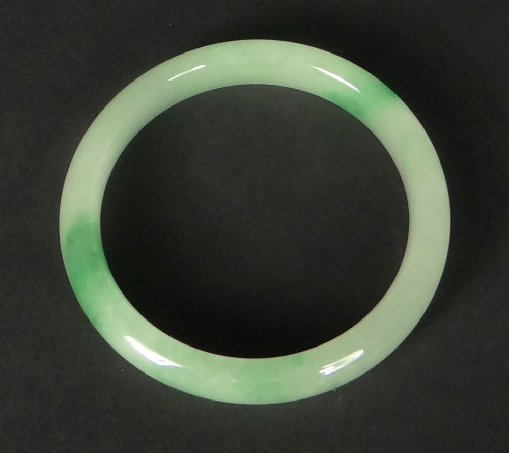 Chinese Pale Celadon to Green Jade Bangle. Unsigned.