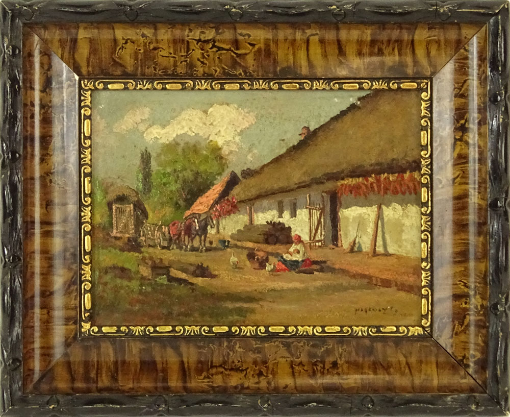 Early 20th Century Hungarian School Oil on Board "Village Scene"