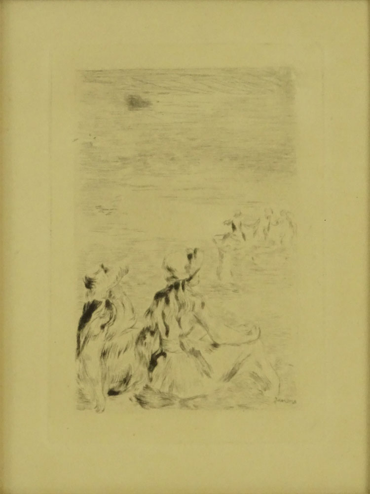 after: Pierre-Auguste Renoir, French (1841-1919) Drypoint Etching "Sur la plage, 