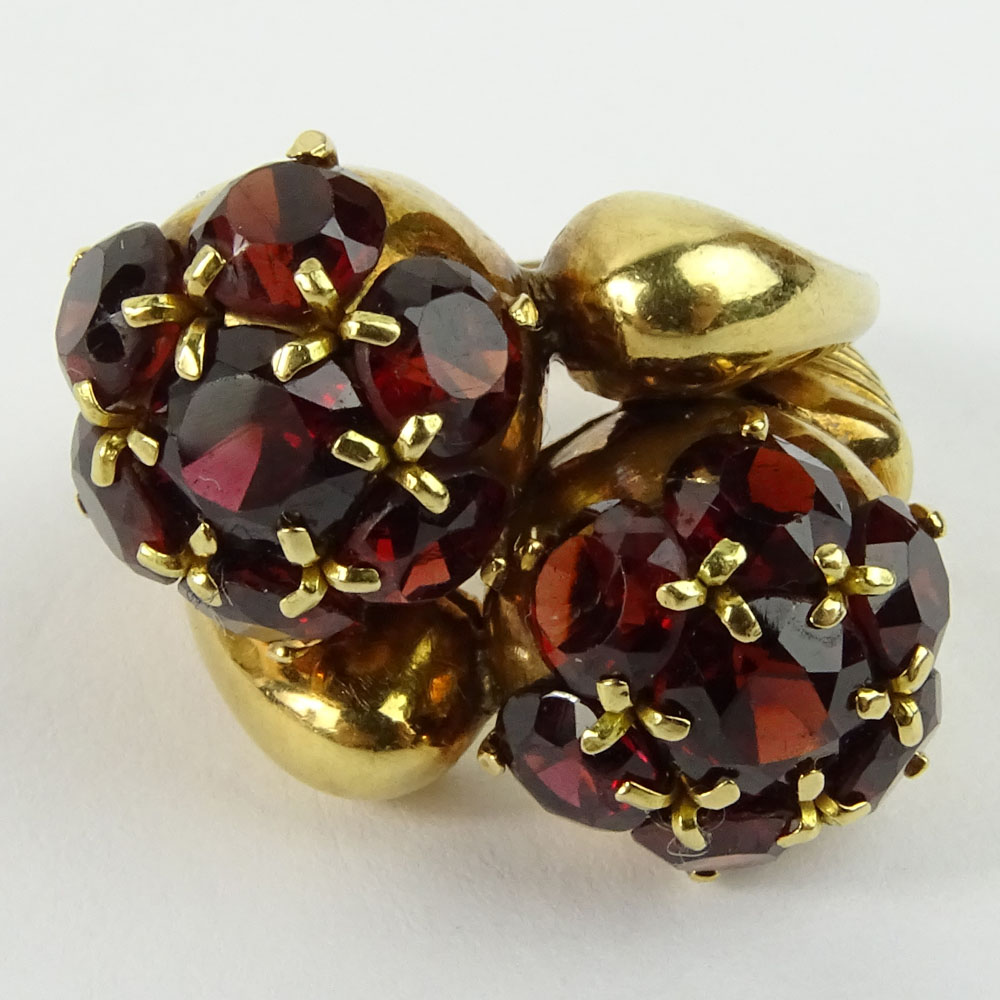 Vintage 18 Karat Yellow Gold and Garnet Cross Over Ring.