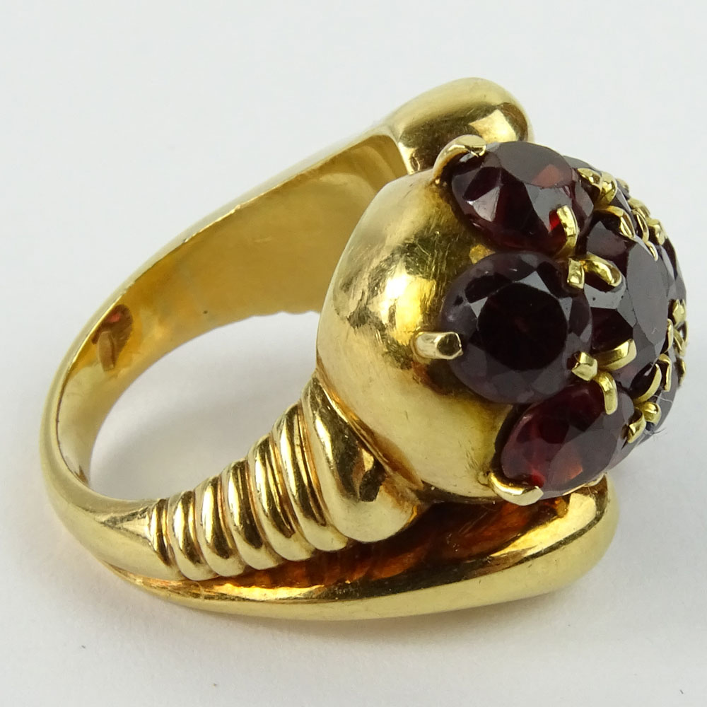 Vintage 18 Karat Yellow Gold and Garnet Cross Over Ring.