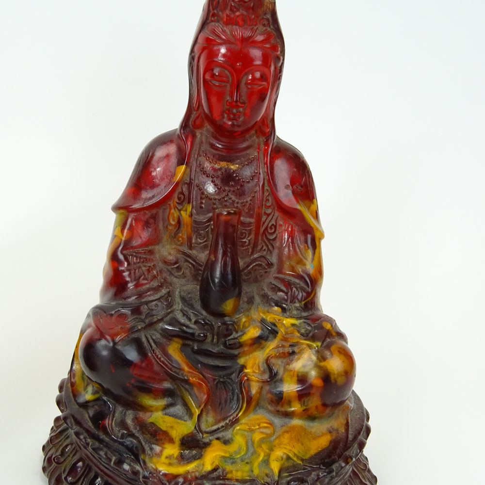 Lot of Three (3) Vintage Carved Amber Deity Figurines.