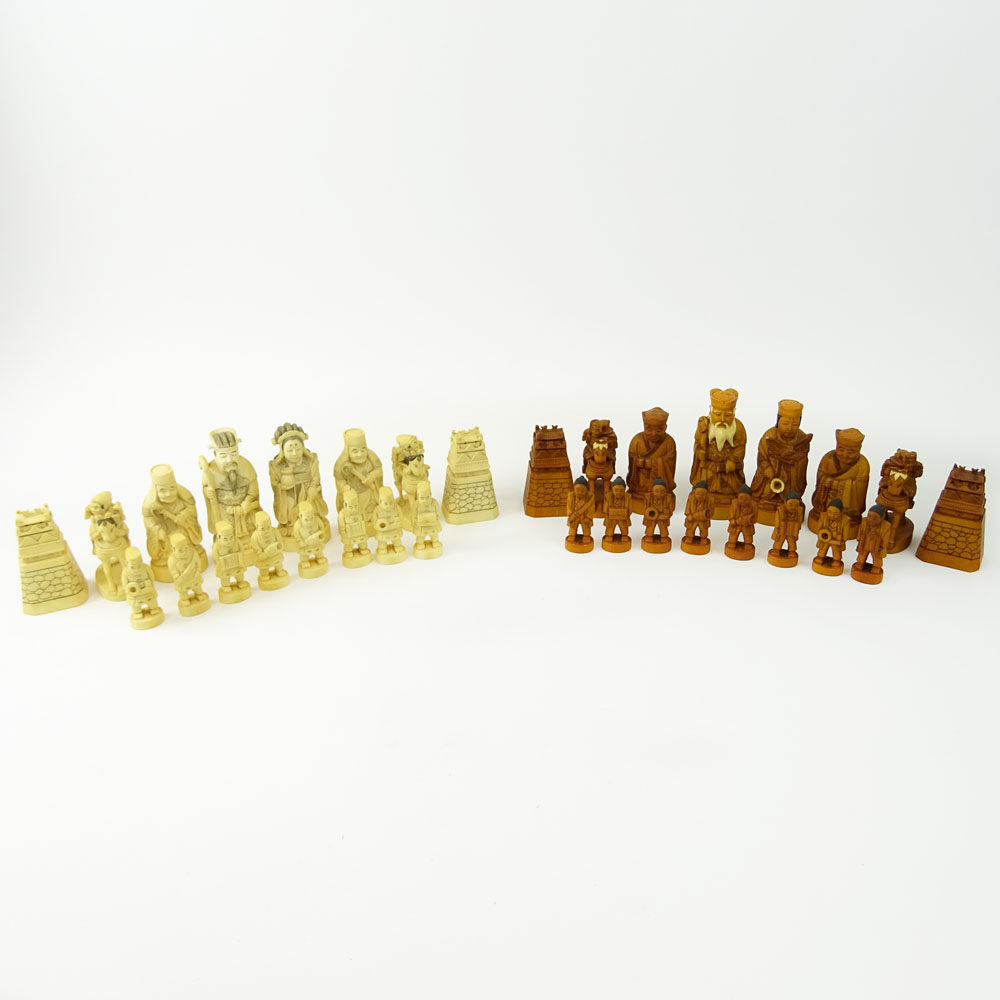 Vintage Japanese Carved Ivory Chess Set. 32 Pieces, no board.