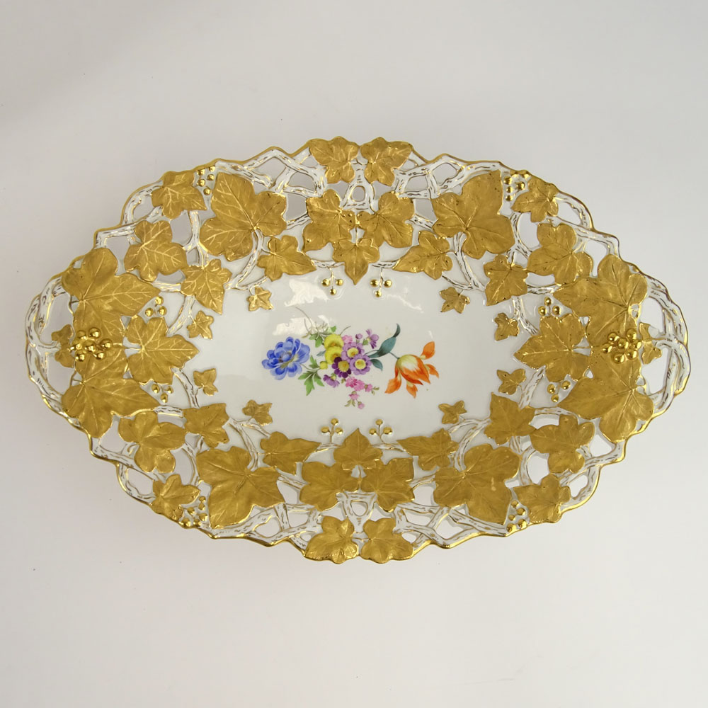 Lot of two (2) Meissen Porcelain hand painted and gilt porcelain serving dishes.