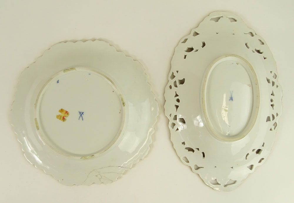 Lot of two (2) Meissen Porcelain hand painted and gilt porcelain serving dishes.