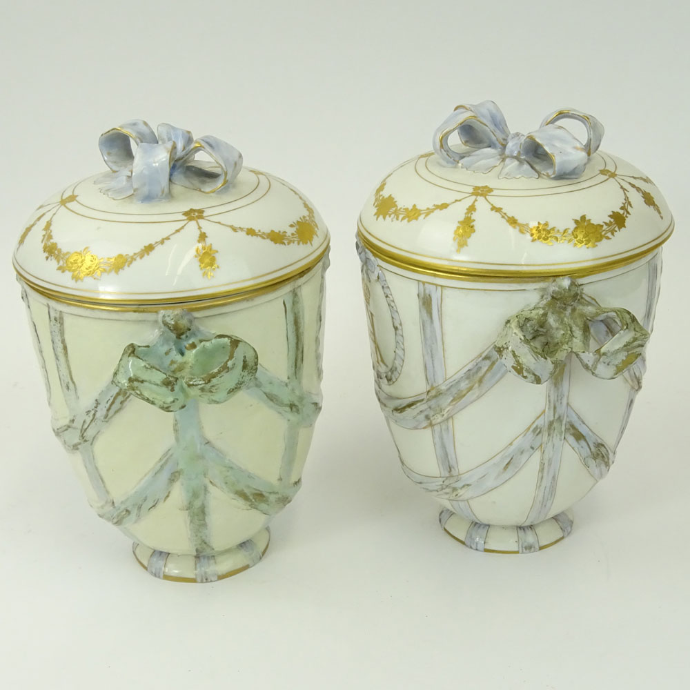 Pair of Antique KPM Porcelain Covered Urns.