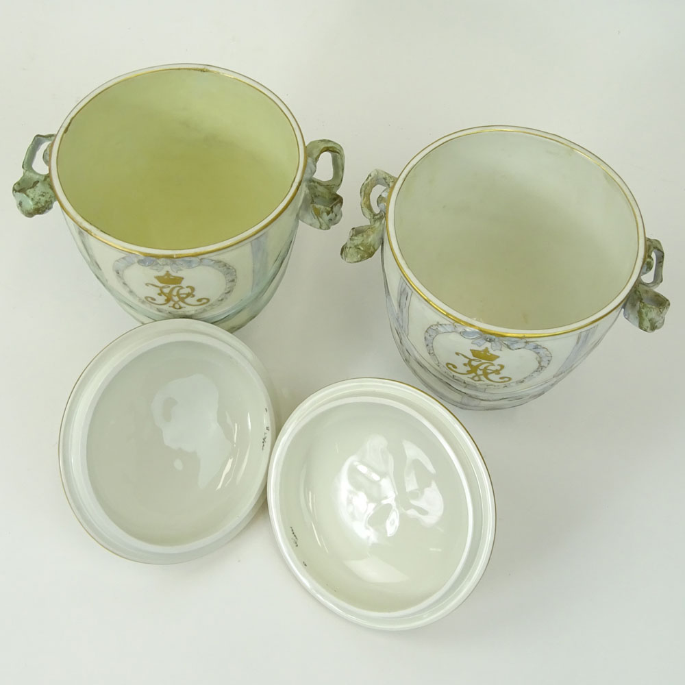 Pair of Antique KPM Porcelain Covered Urns.
