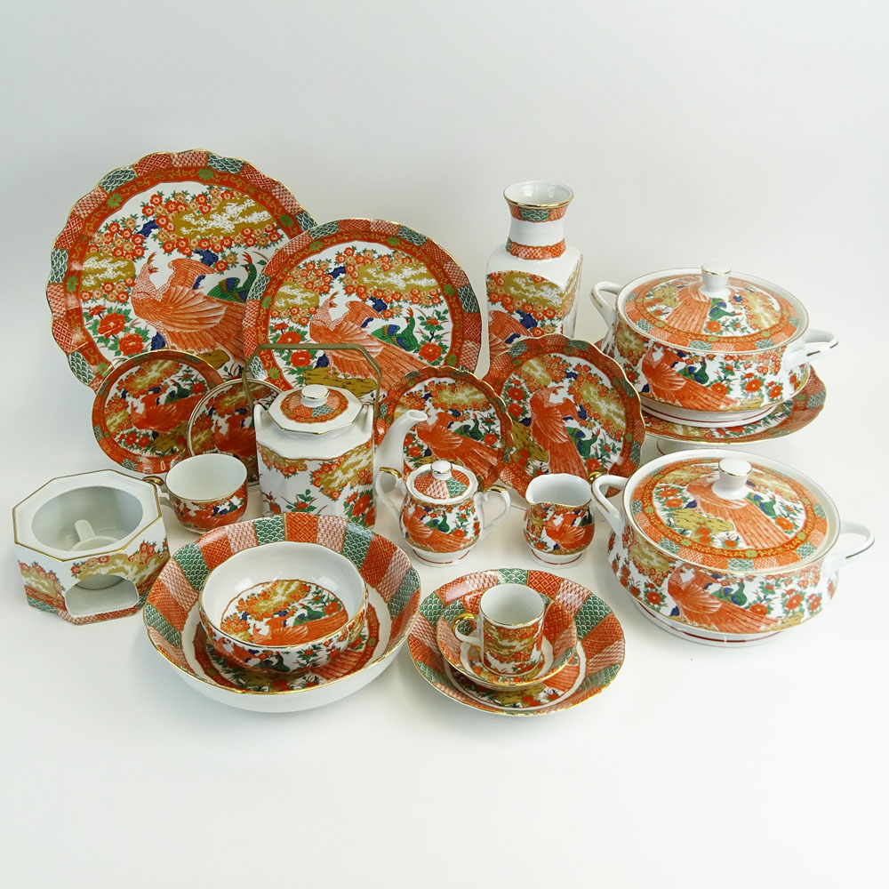 106 Piece Arita Imari Peacock Porcelain Partial Dinner Service.