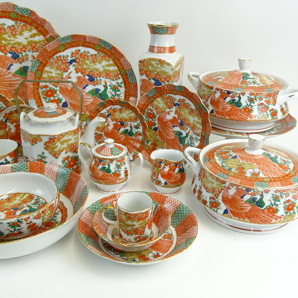 106 Piece Arita Imari Peacock Porcelain Partial Dinner Service.