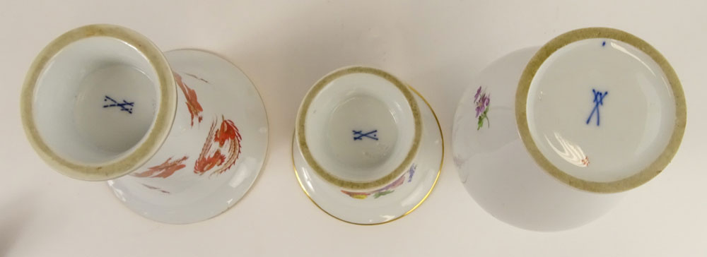 Collection of Three (3) Antique Meissen Hand Painted Porcelain Vases.