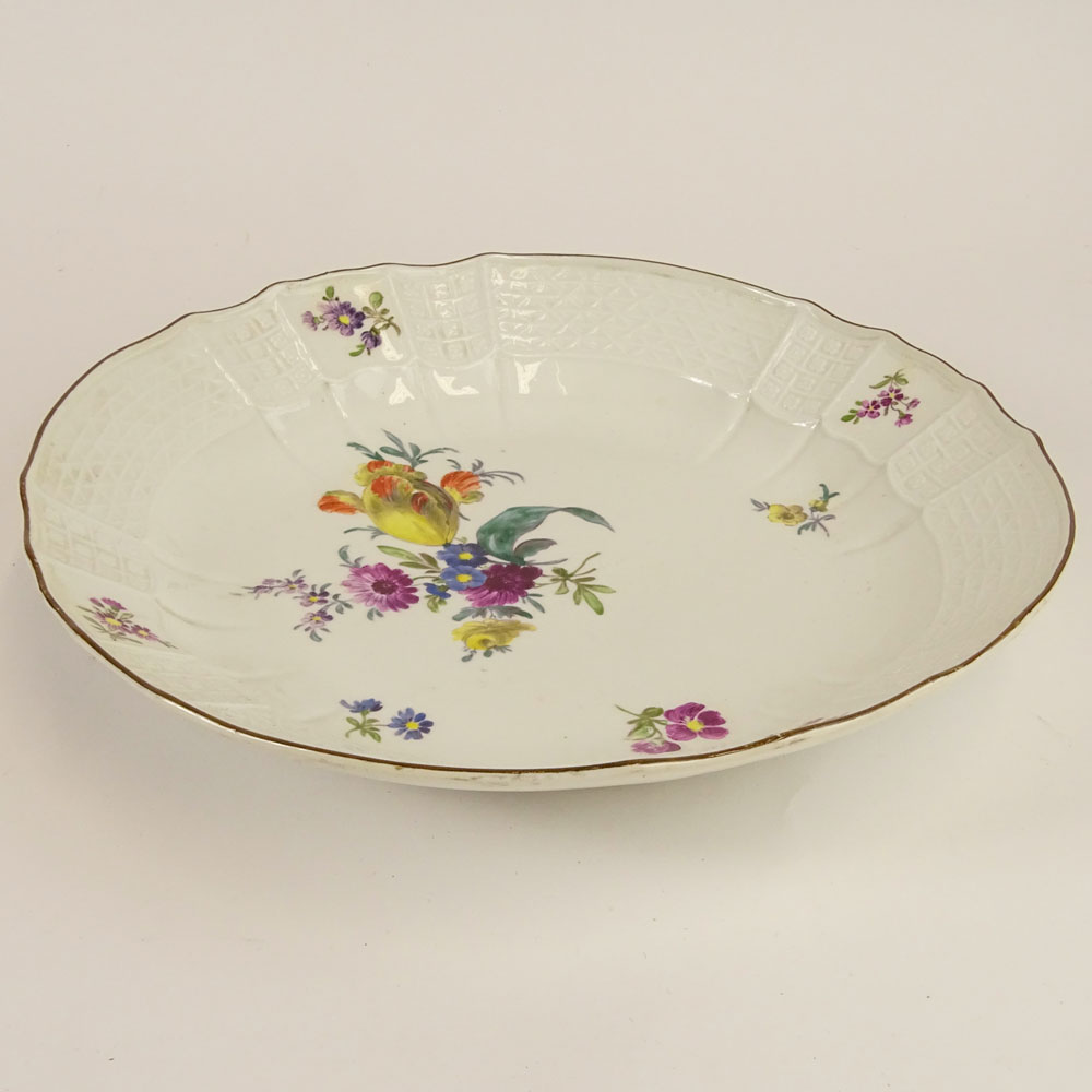 Large Antique Meissen Hand Painted Porcelain Serving Dish.