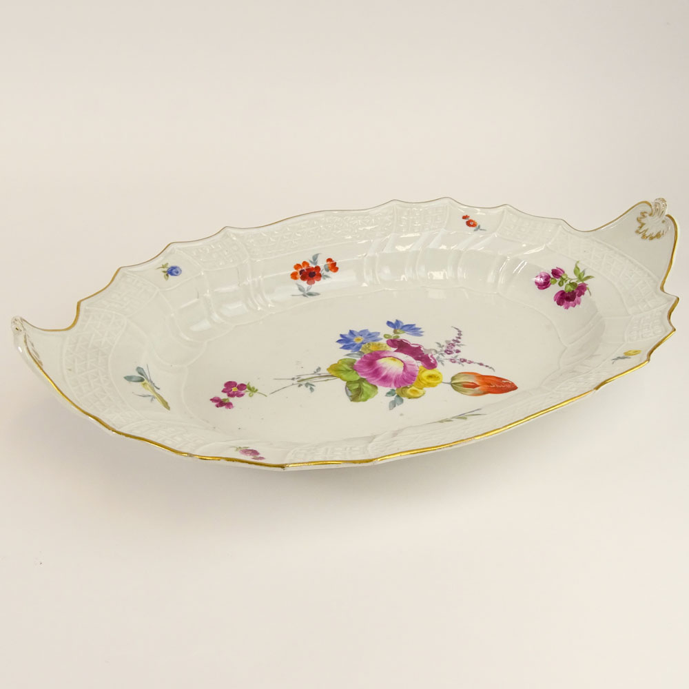 Large Antique Meissen Hand Painted Porcelain Oval Serving Dish.