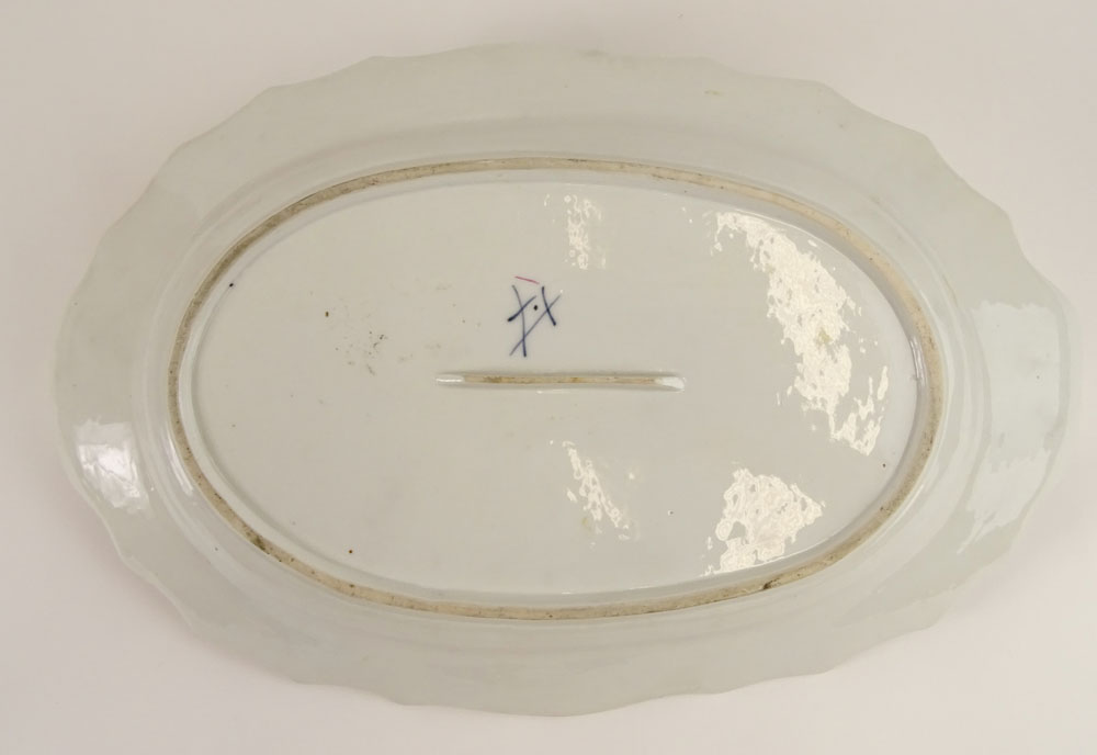 Large Antique Meissen Hand Painted Porcelain Oval Serving Dish.