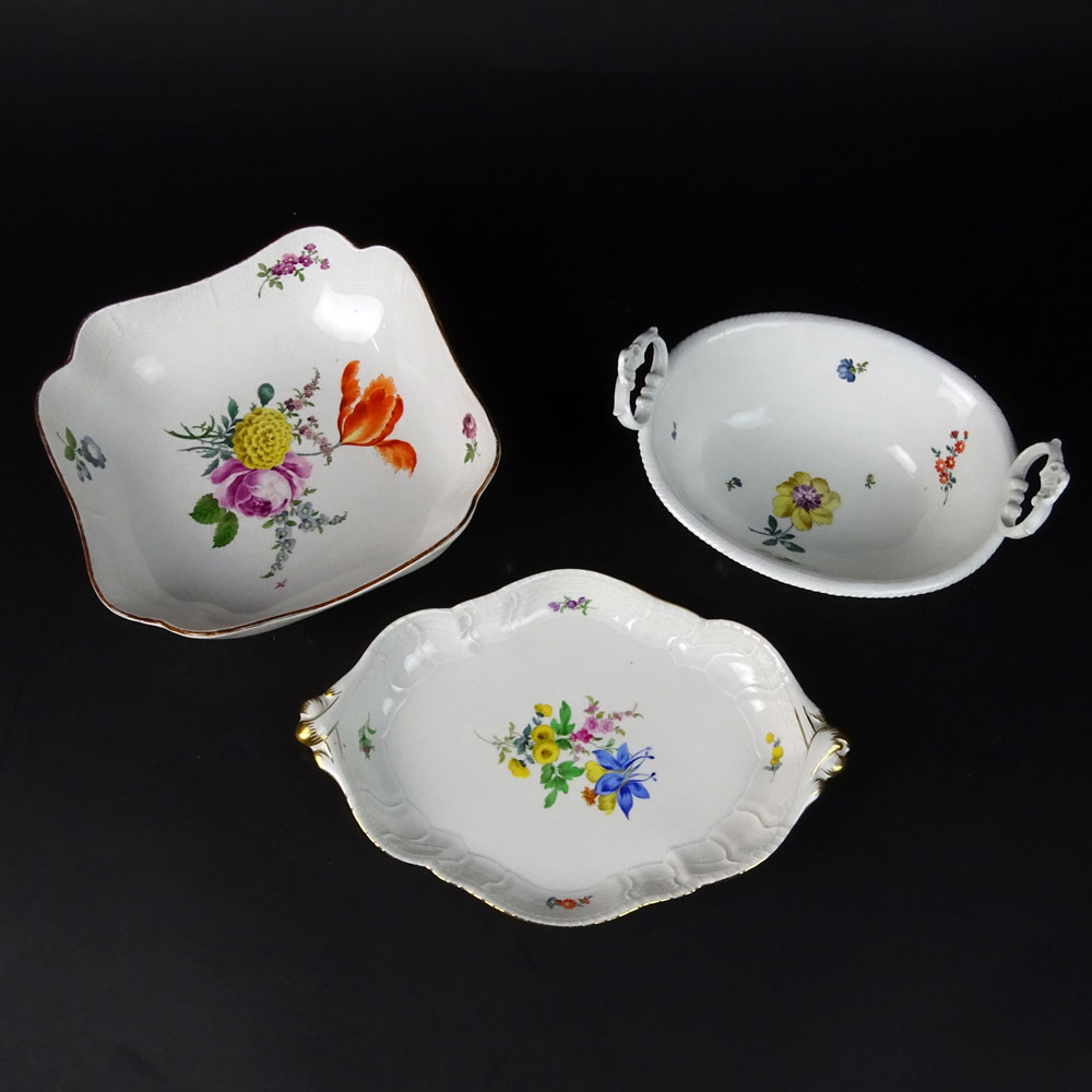 Lot of Three (3) Antique Meissen Hand Painted Porcelain Serving Dishes.