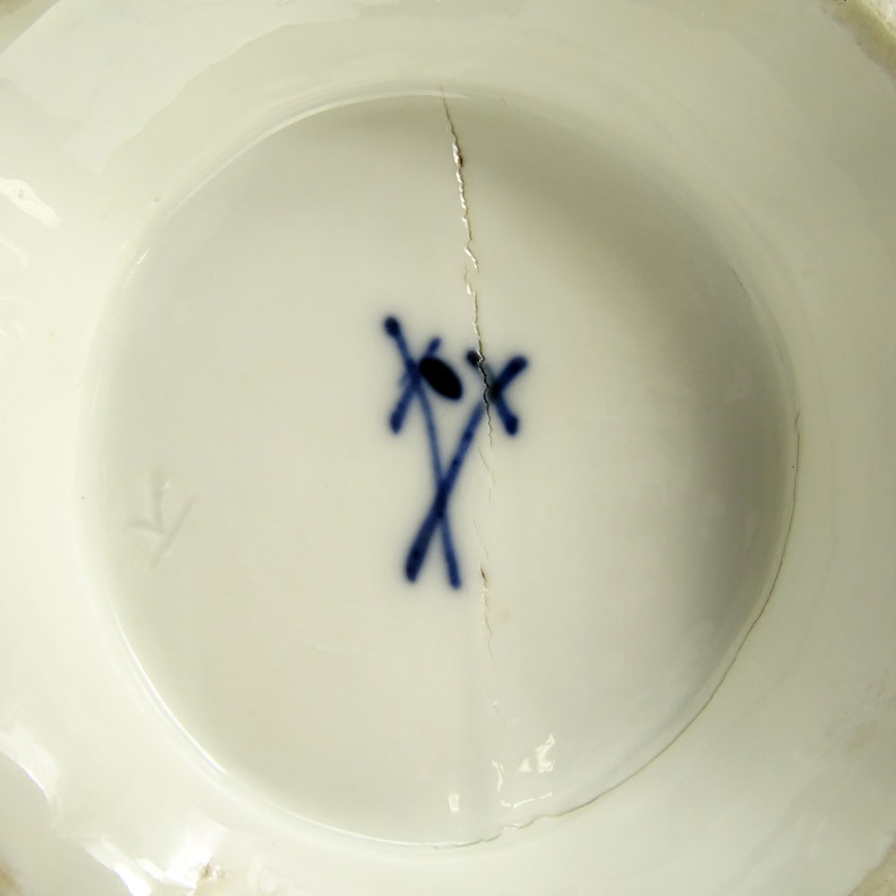 Antique Meissen Hand Painted Porcelain Sauce Boat. Bears crossed sword mark.