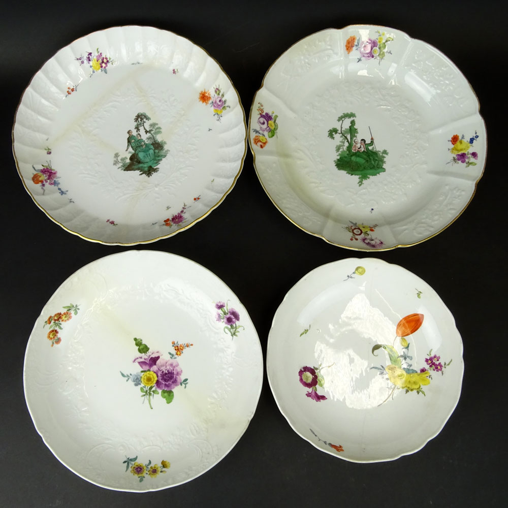 Lot of Four (4) Antique Meissen Hand Painted Porcelain Serving Dishes.