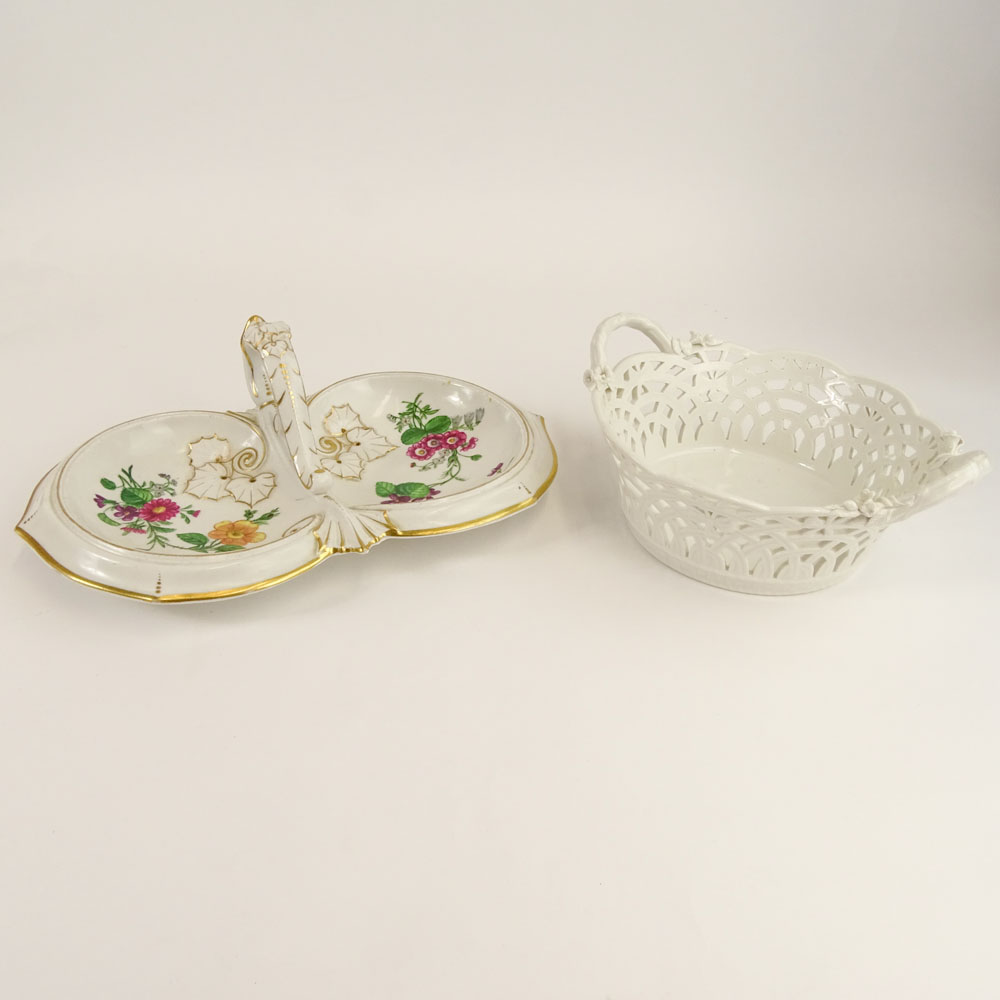 Antique KPM Reticulated Handled Basket and a Double Sweet Meat Server.