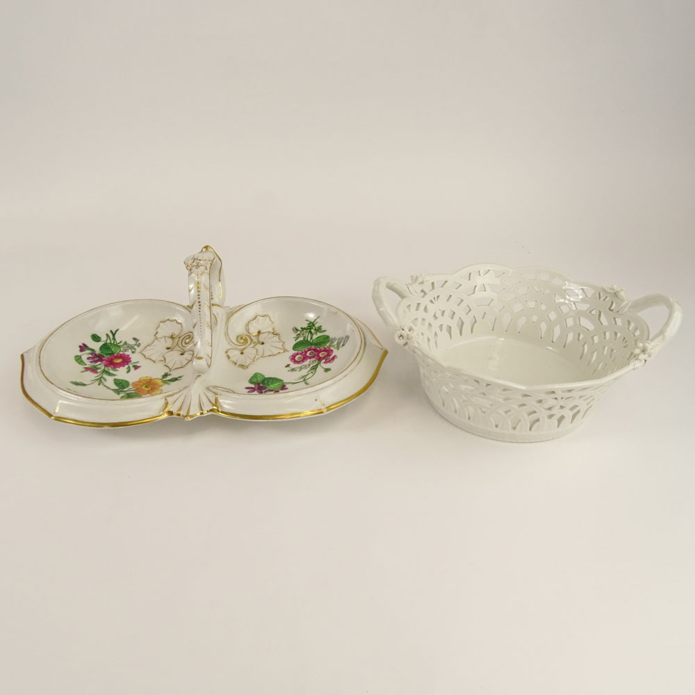 Antique KPM Reticulated Handled Basket and a Double Sweet Meat Server.