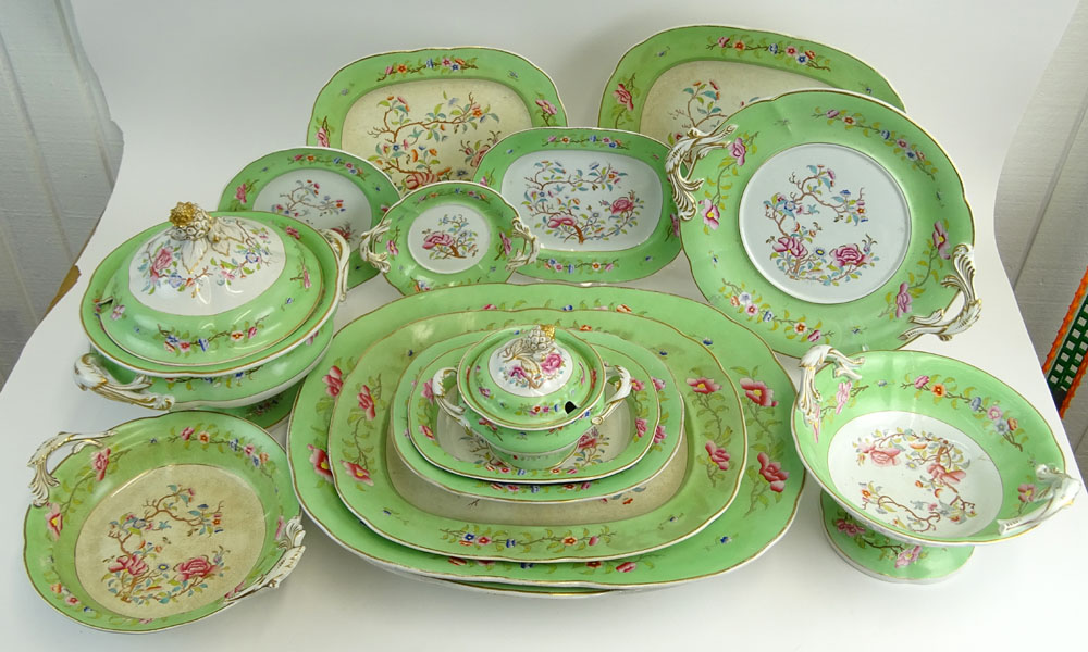 54 piece antique hand painted porcelain partial dinnerware.