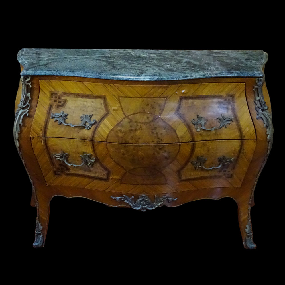 Louis XV Style Bronze Mounted Inlaid 2 Drawer Commode.