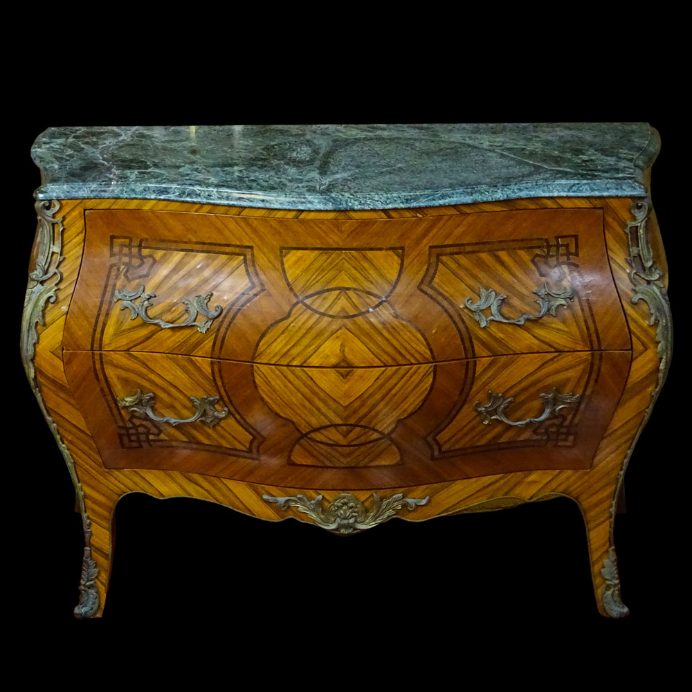 Louis XV Style Bronze Mounted Inlaid 2 Drawer Commode.