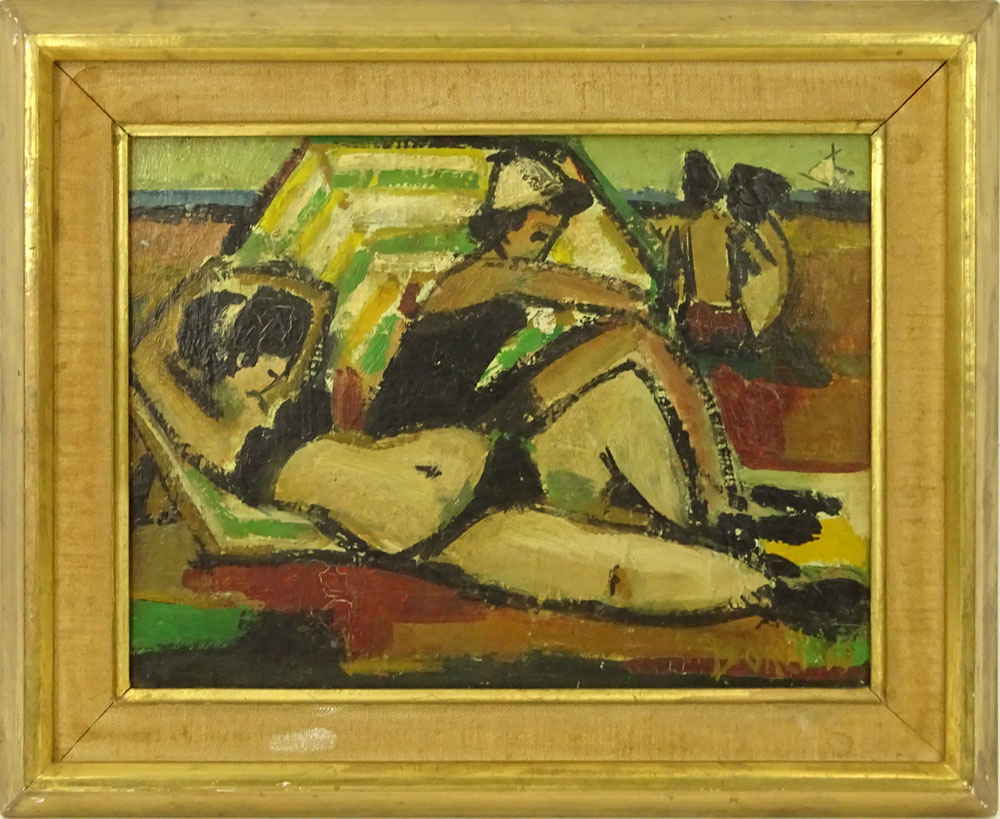 Germain Bonel, French (1913-2002) Oil on masonite "Baigneuses" Signed lower right and dated '60.