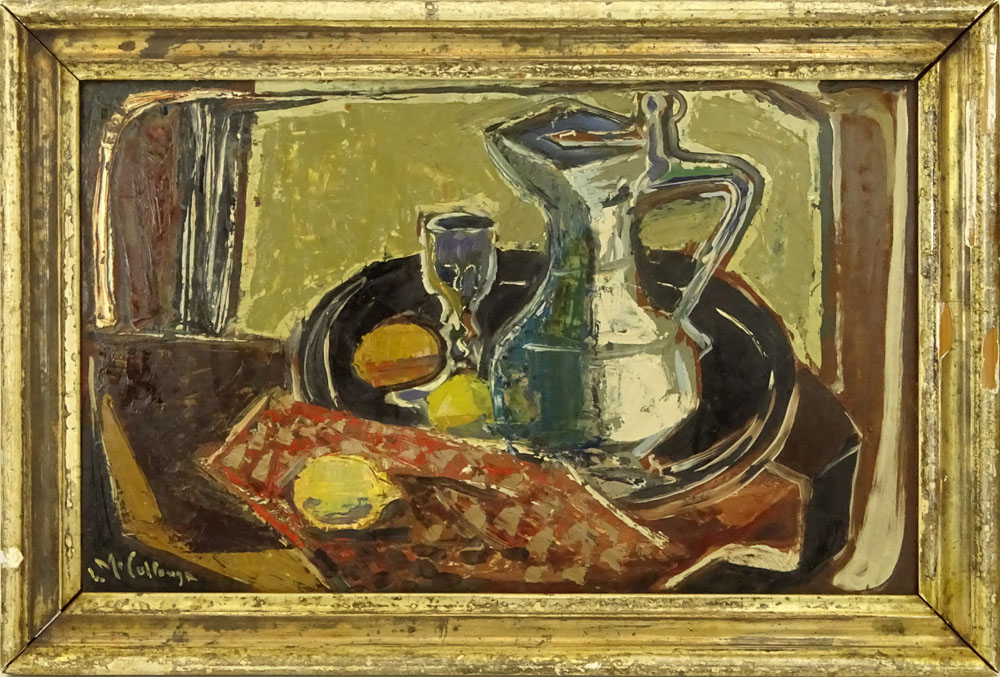 Mid-Century Cubist School Oil on masonite "Still Life.