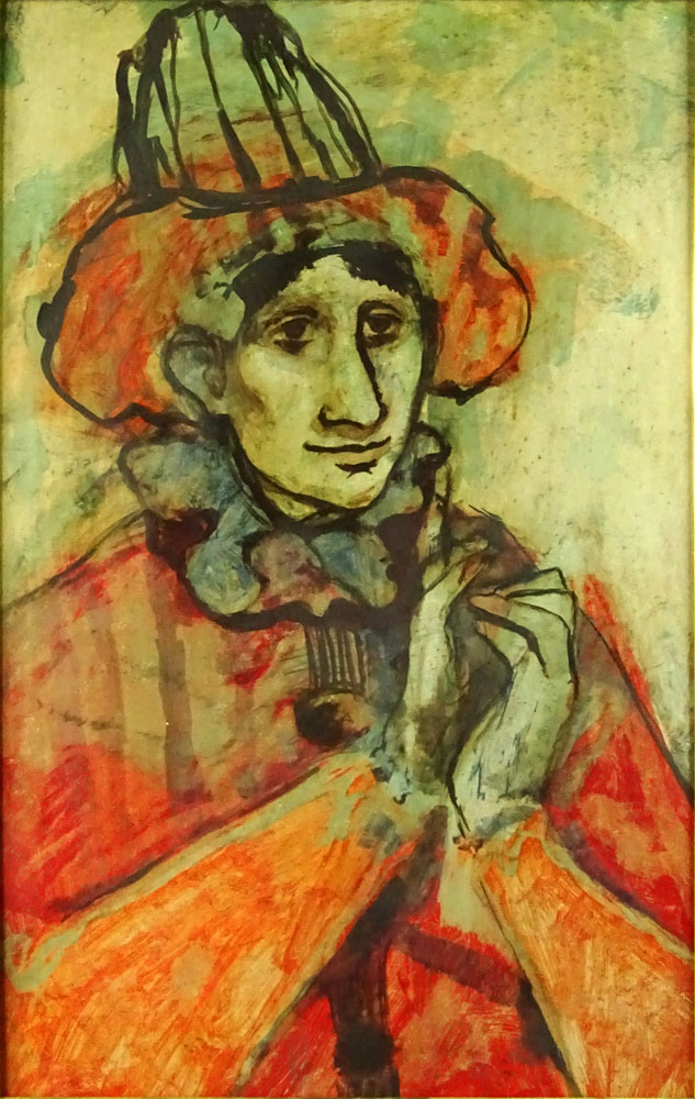 Mid-Century Oil on Cardboard "Man With Hat" Unsigned. 