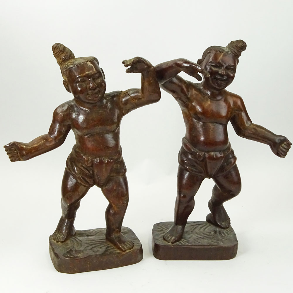 Pair of Vintage Carved Japanese Wood Figures.