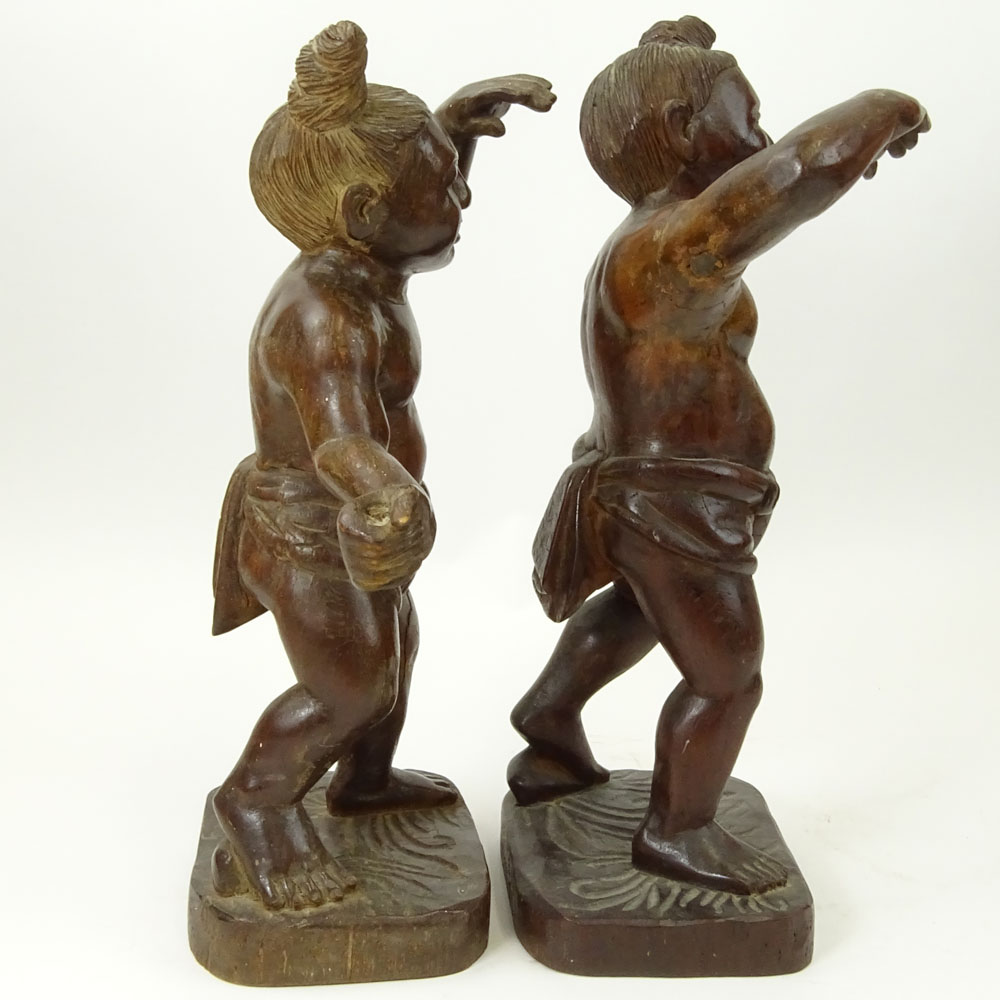 Pair of Vintage Carved Japanese Wood Figures.