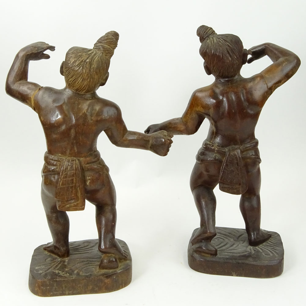 Pair of Vintage Carved Japanese Wood Figures.