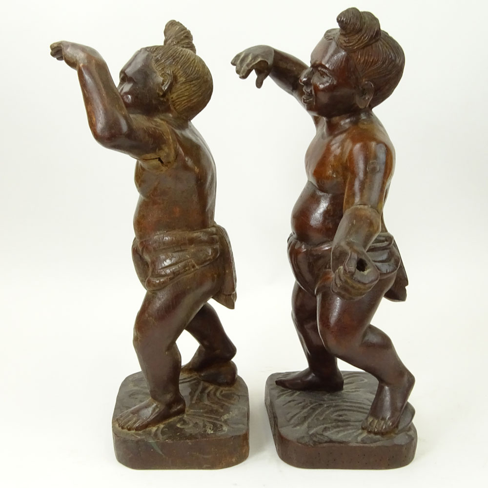 Pair of Vintage Carved Japanese Wood Figures.