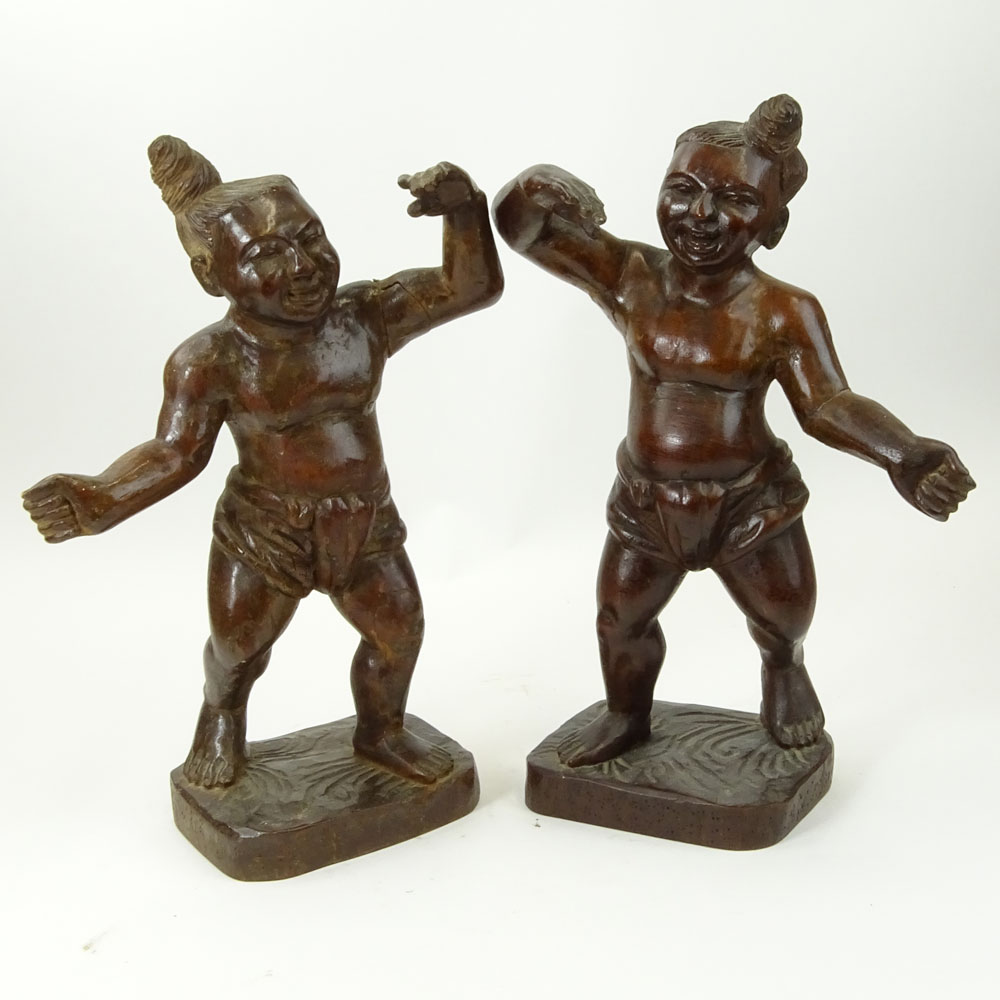 Pair of Vintage Carved Japanese Wood Figures.