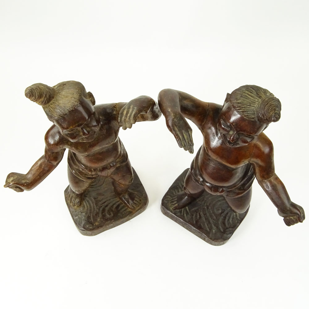 Pair of Vintage Carved Japanese Wood Figures.