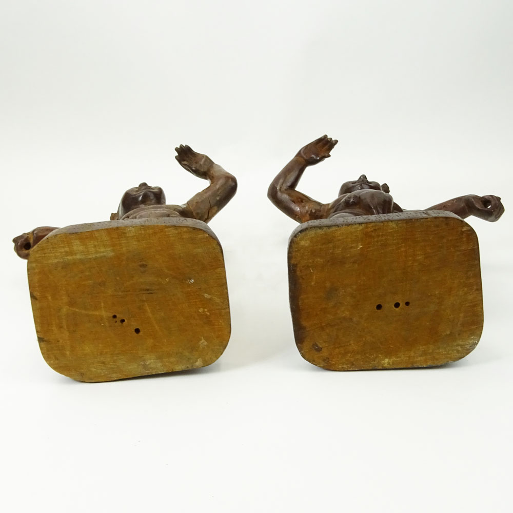 Pair of Vintage Carved Japanese Wood Figures.