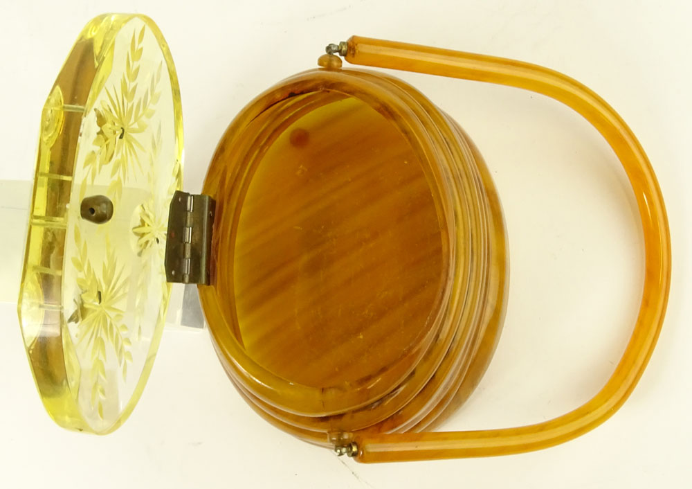 Vintage Honey Colored Beehive Lucite Purse with Brass Bees.