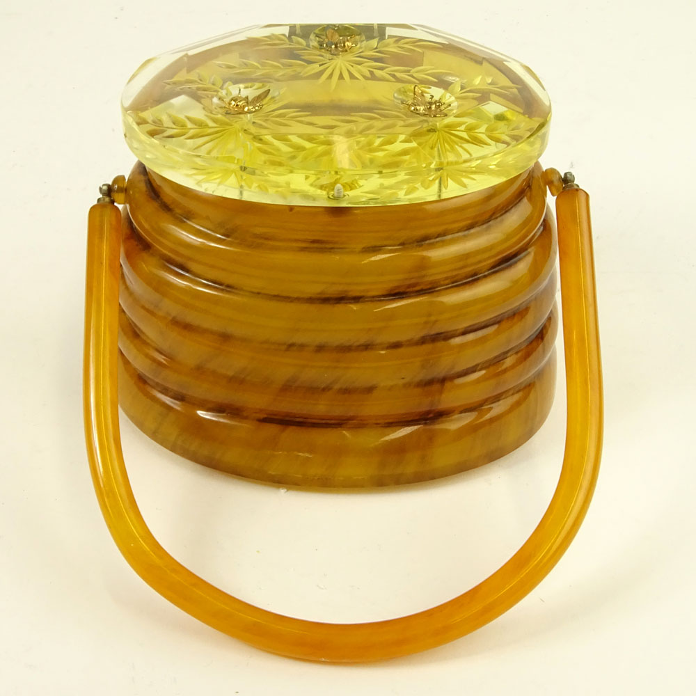 Vintage Honey Colored Beehive Lucite Purse with Brass Bees.