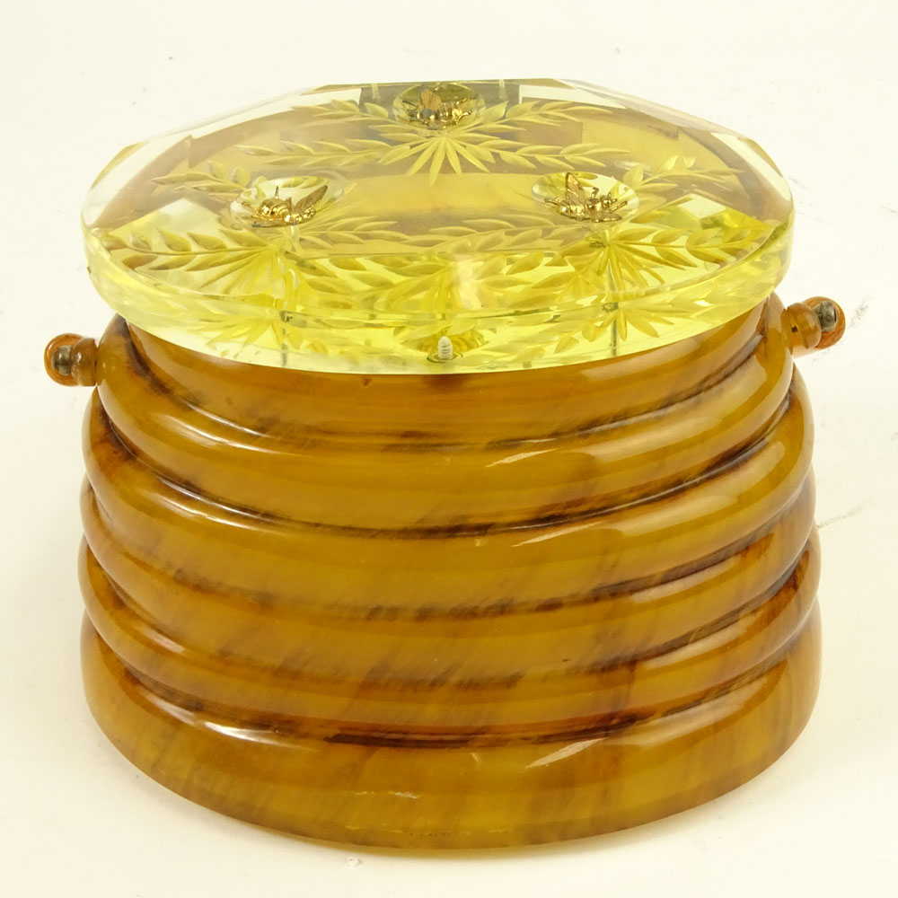 Vintage Honey Colored Beehive Lucite Purse with Brass Bees.