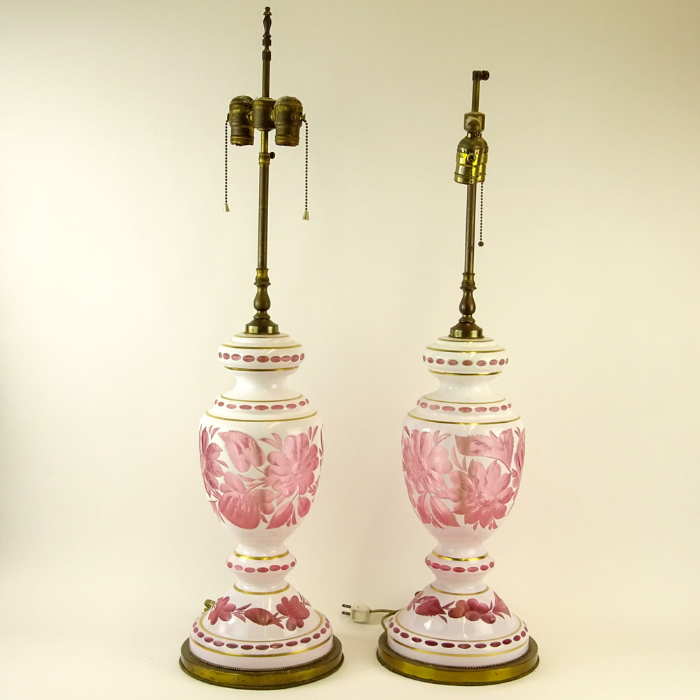 Pair of Vintage Bohemian Cased Glass Lamps.
