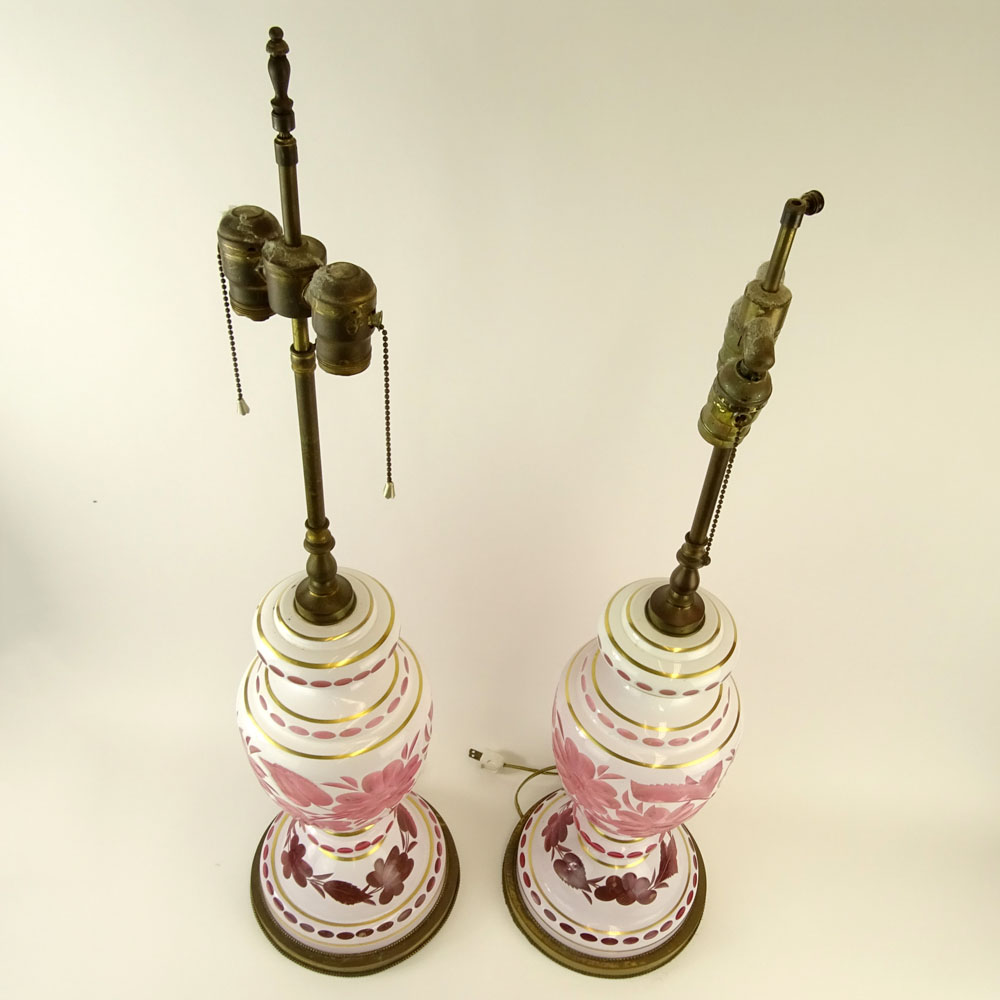 Pair of Vintage Bohemian Cased Glass Lamps.