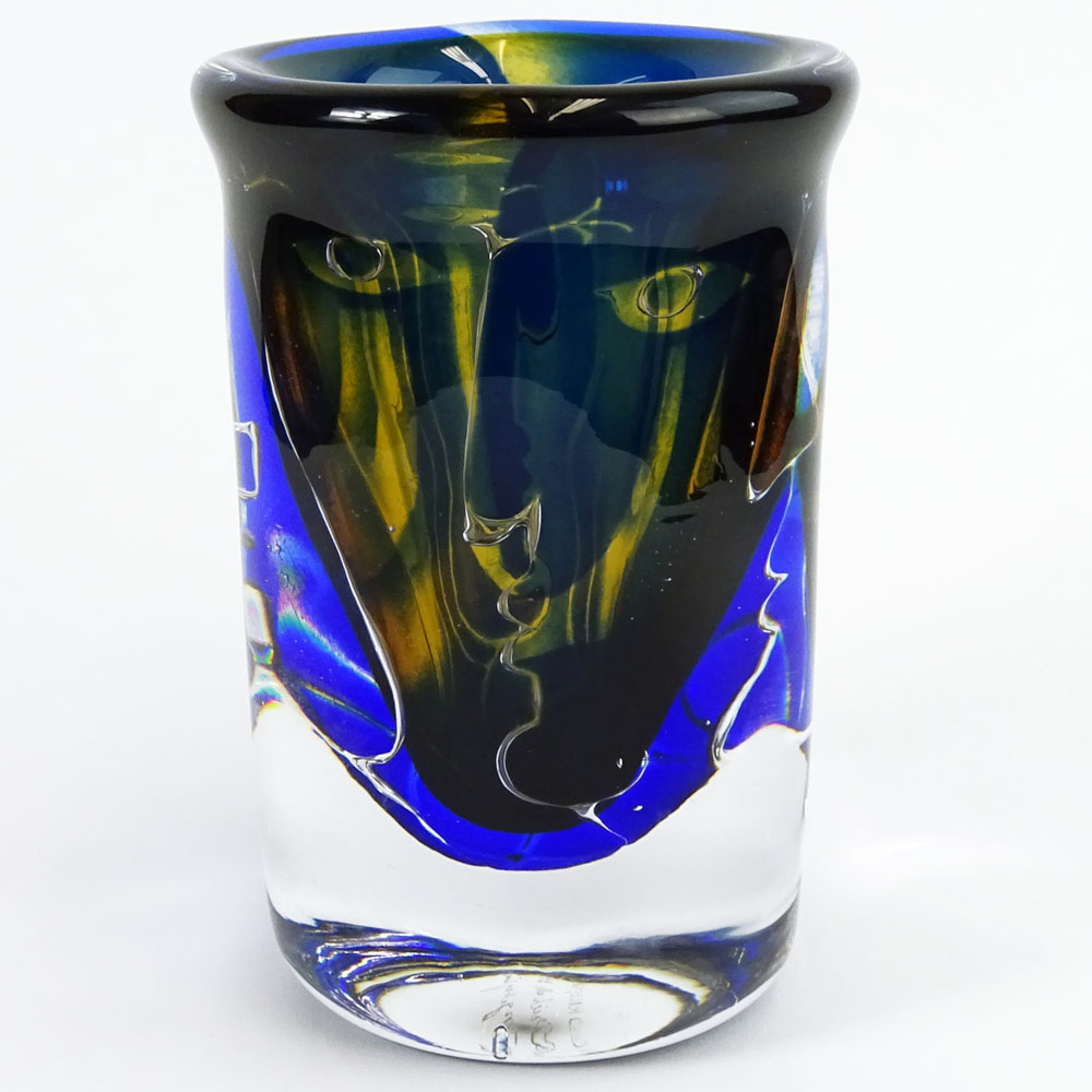 Orrefors Crystal Vase. Interior Faces Motif.