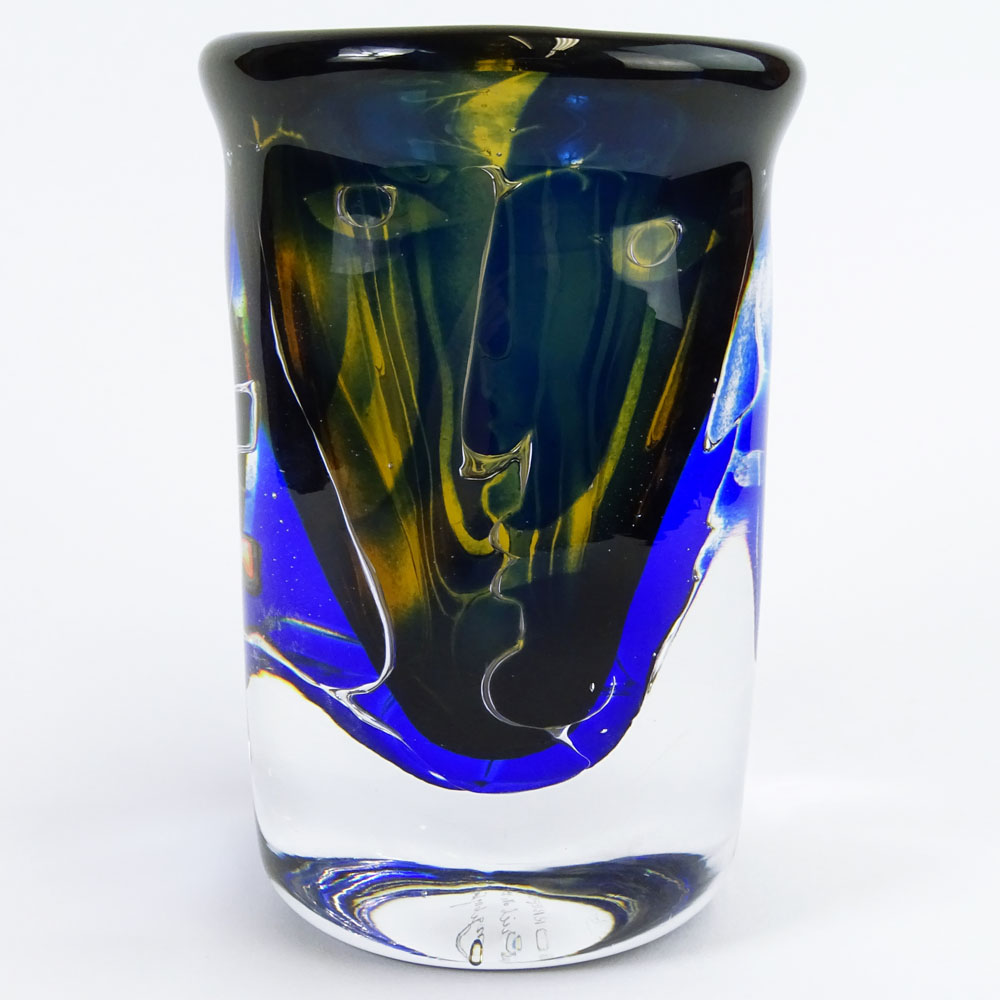 Orrefors Crystal Vase. Interior Faces Motif.