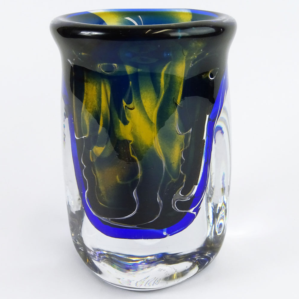 Orrefors Crystal Vase. Interior Faces Motif.