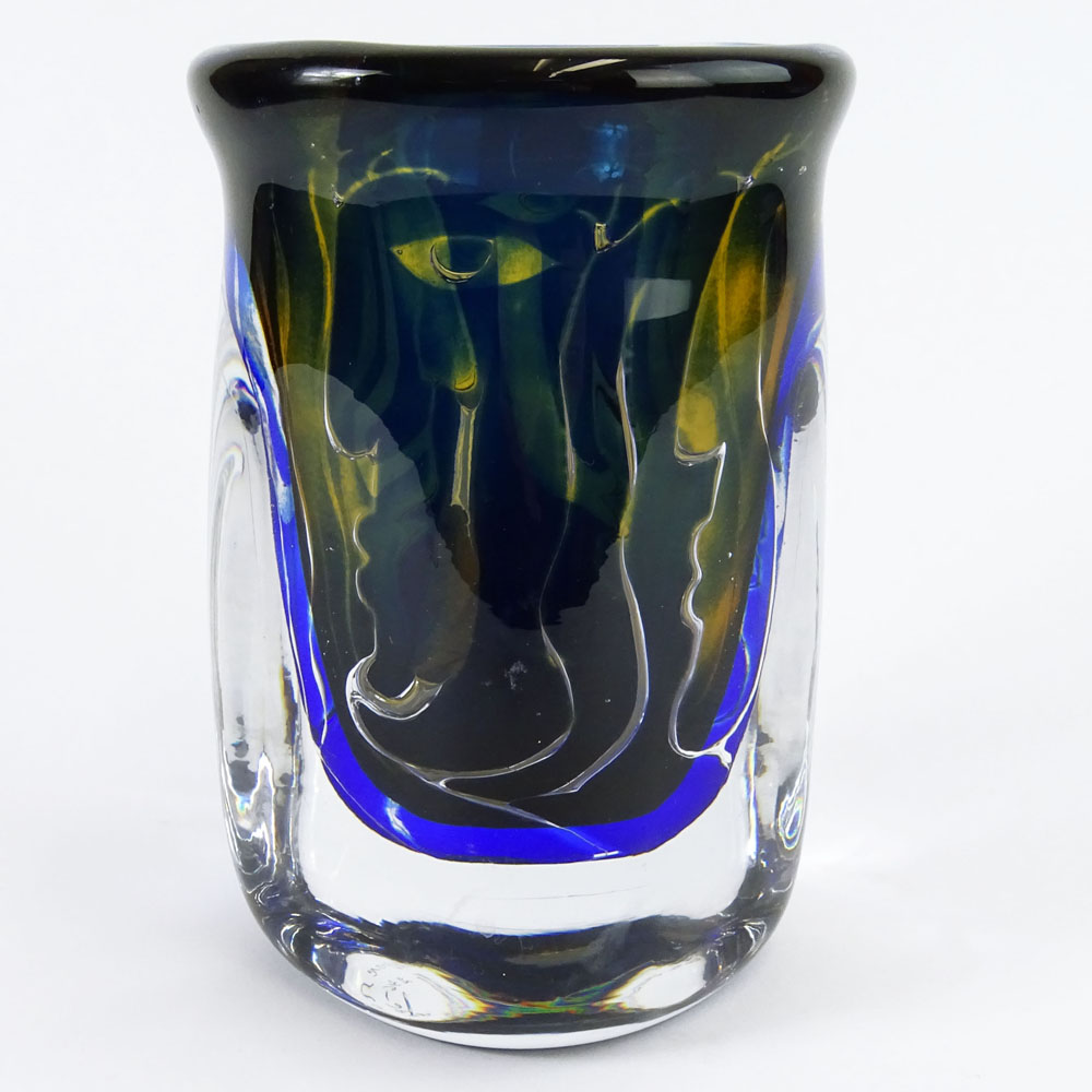 Orrefors Crystal Vase. Interior Faces Motif.