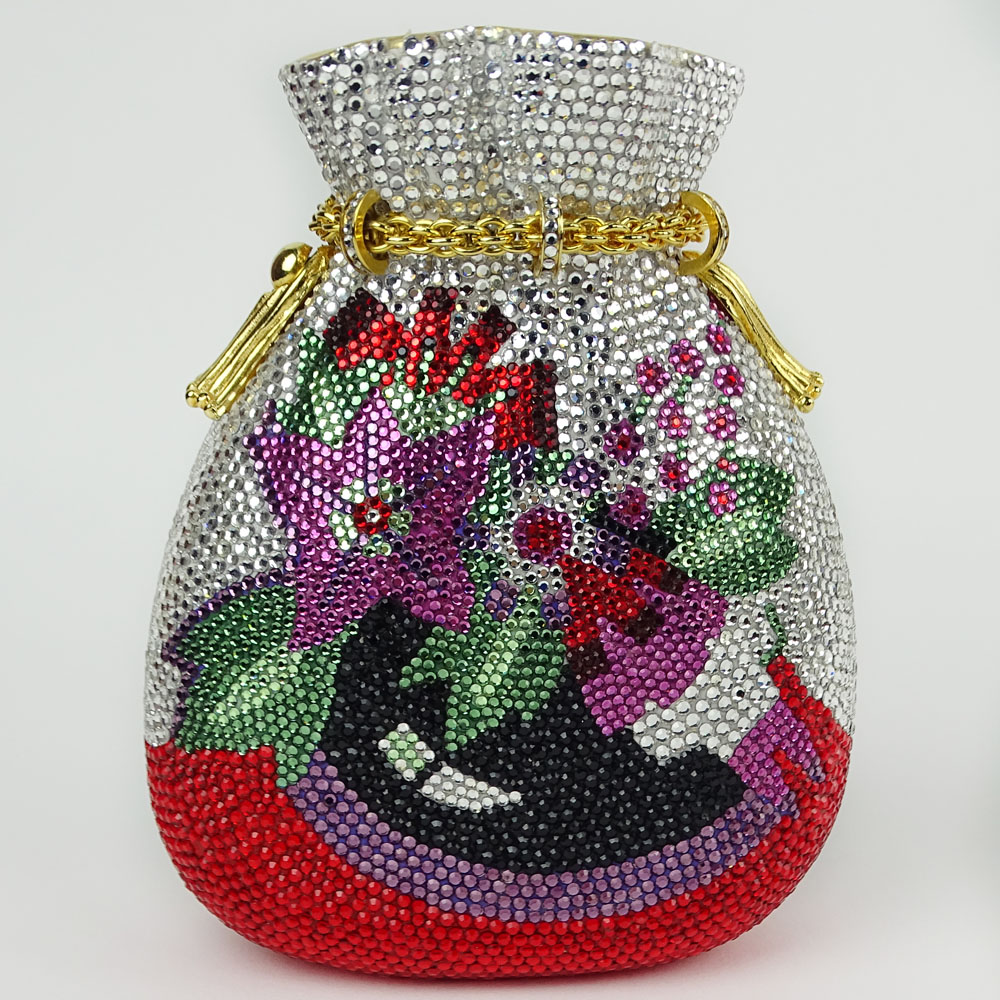 Judith Leiber "Jeweled" Minaudiere Clutch, Drawstring Bag. Signed. 