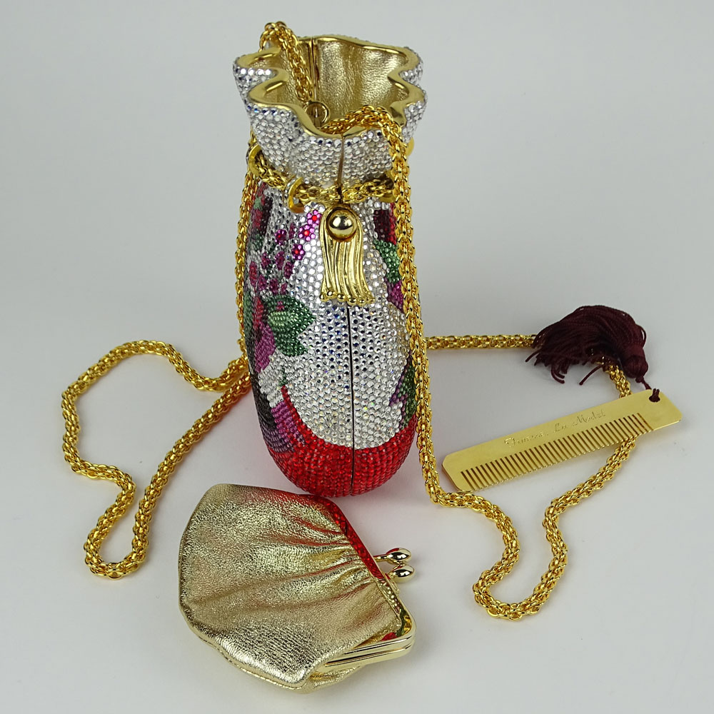 Judith Leiber "Jeweled" Minaudiere Clutch, Drawstring Bag. Signed. 
