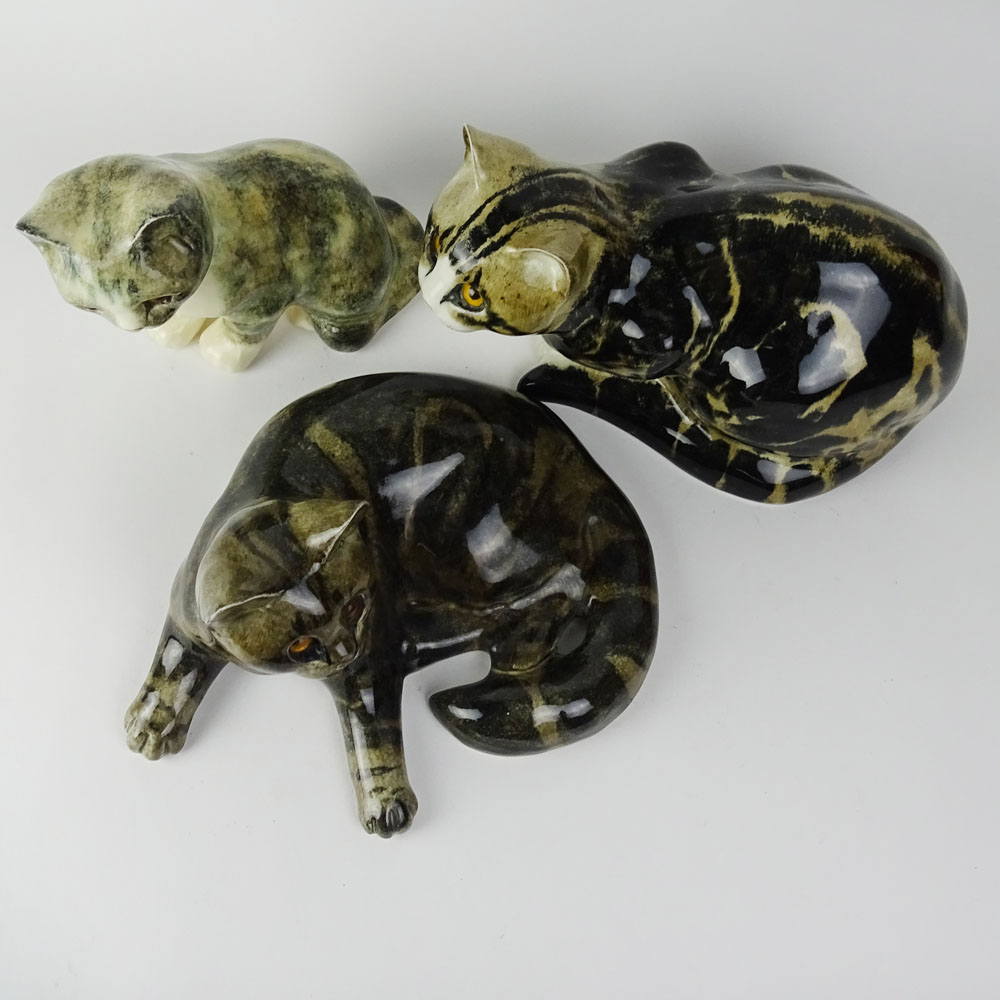 Three (3) Ceramic Winstanley Cats by Mike Hinton with Glass Eyes.